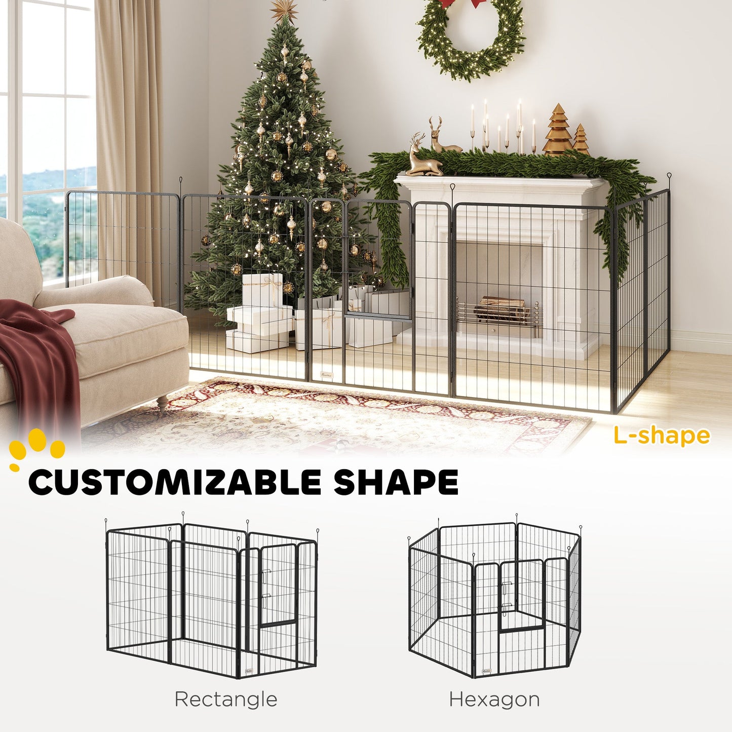 PawHut 6 Panels Dog Playpen, Portable Detachable Puppy Pen with Door, for Large Dogs, 100cm High, Grey