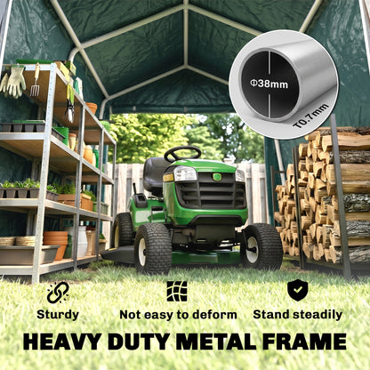 Outsunny 8 x 6.5 ft Outdoor Garden Storage Shed, Waterproof Portable Shed w/ Double Roll-up Zipper Door for Garden Tools, Green