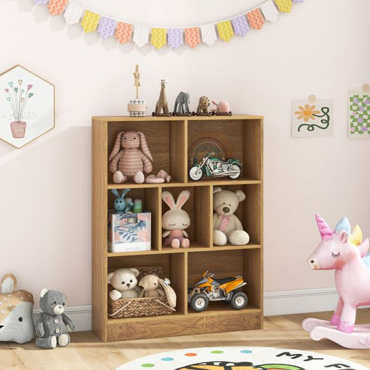 7-Cube Bookshelf with 2 Anti-Tipping Kits for Living Room Bedroom Kid’s Room-Natural