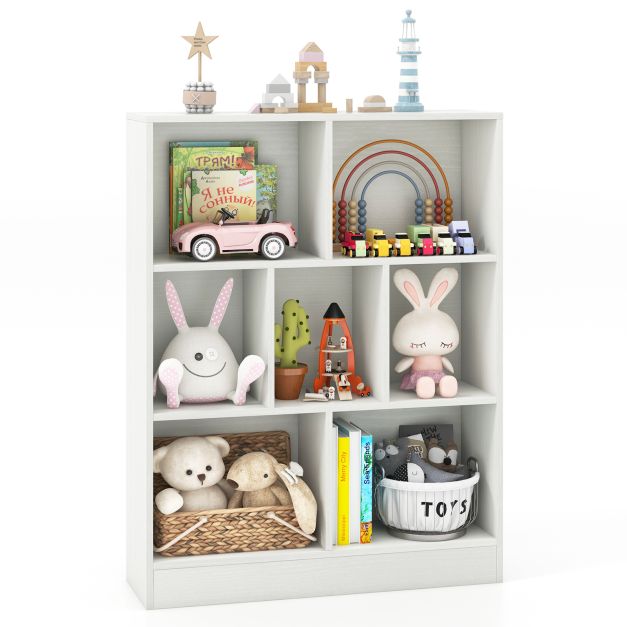 7-Cube Bookshelf with 2 Anti-Tipping Kits for Living Room Bedroom Kid’s Room-White