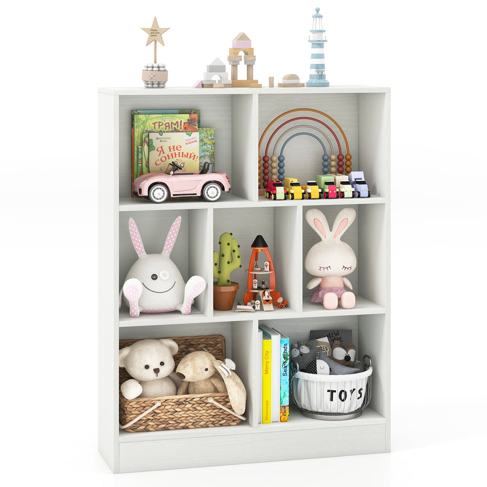 7-Cube Bookshelf with 2 Anti-Tipping Kits for Living Room and Kid’s Room-White