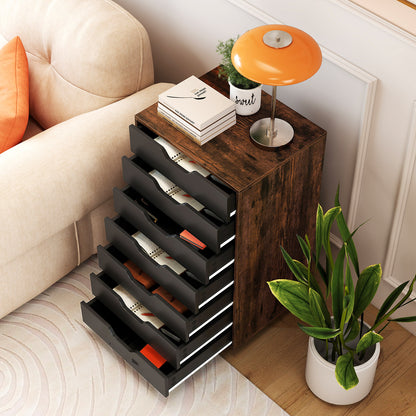 7-Drawer Mobile File Organizer Storage Cabinet with 4 Universal Casters, Rustic Brown Vertical Chest of Drawers on Wheels