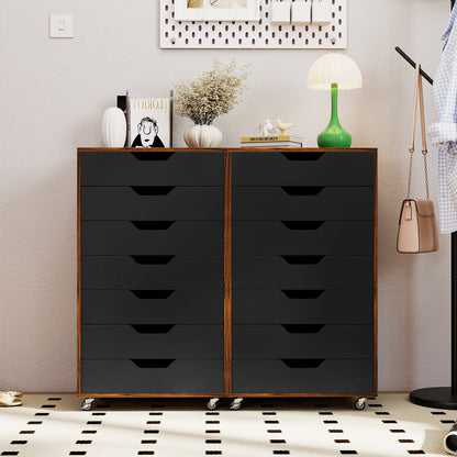 7-Drawer Mobile File Organizer Storage Cabinet with 4 Universal Casters, Rustic Brown Vertical Chest of Drawers on Wheels