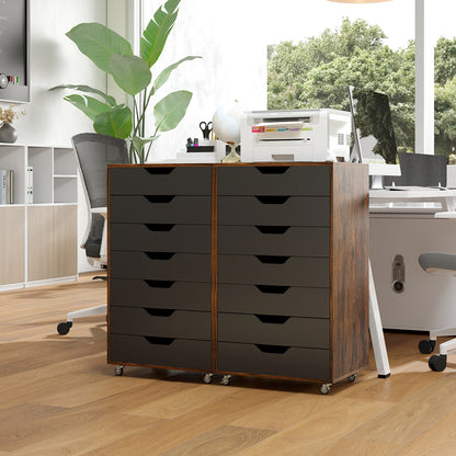 7-Drawer Mobile File Organizer Storage Cabinet with 4 Universal Casters, Rustic Brown Vertical Chest of Drawers on Wheels