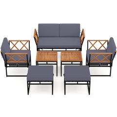 7 Piece Outdoor Conversation Set with Ottomans for Porch-Grey