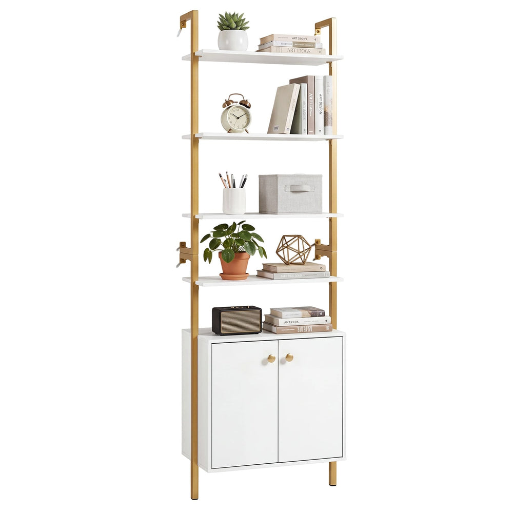 7-Tier Ladder Bookshelf with 2-Door Cabinet and 4 Shelves-White