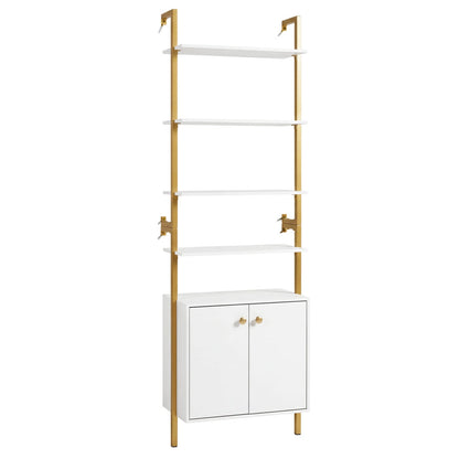7-Tier Ladder Bookshelf with 2-Door Cabinet and 4 Shelves-White