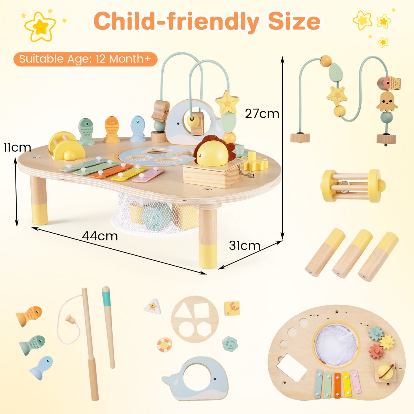 7-in-1 Toddler Activity Table with Bead Maze and Music Box