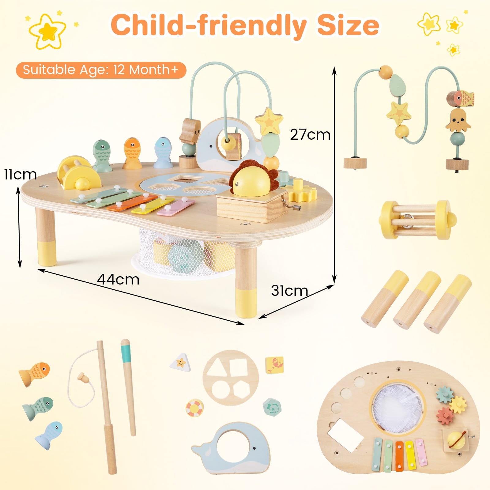 7-in-1 Toddler Activity Table with Bead Maze and Music Box