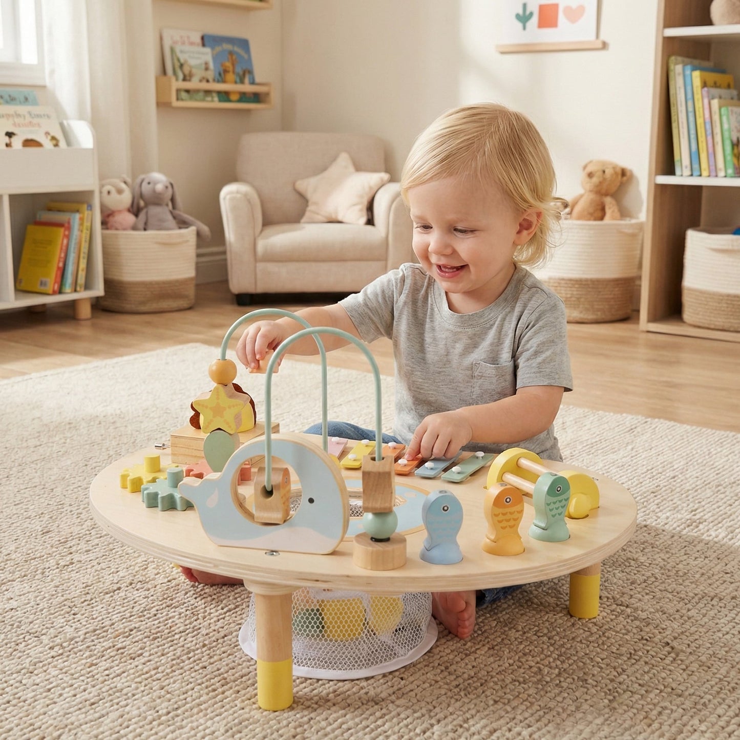 7-in-1 Toddler Activity Table with Bead Maze and Music Box