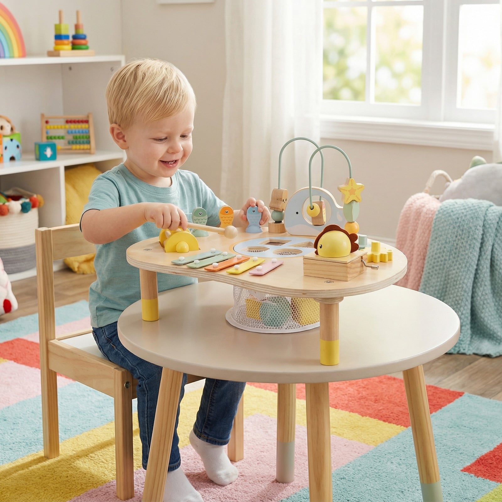 7-in-1 Toddler Activity Table with Bead Maze and Music Box