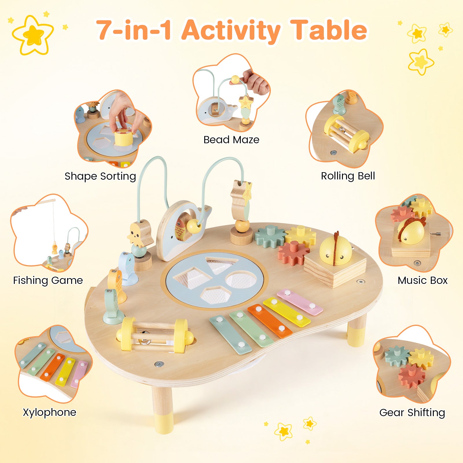 7-in-1 Toddler Activity Table with Bead Maze and Music Box