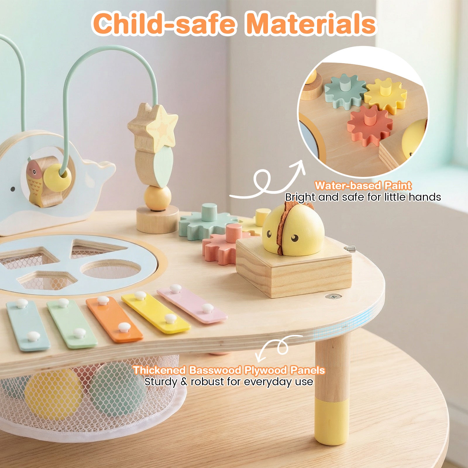 7-in-1 Toddler Activity Table with Bead Maze and Music Box