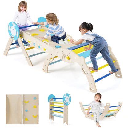 7-in-1 Colorful Montessori Climber Set Toddler Nautical Themed Climbing Set-Macaron
