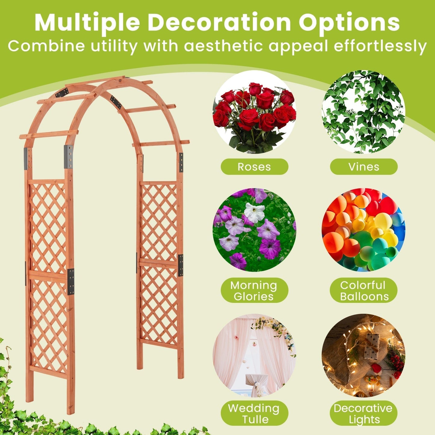 Wooden rose arch for climbing plants garden arch archway trellis climbing aid trellis
