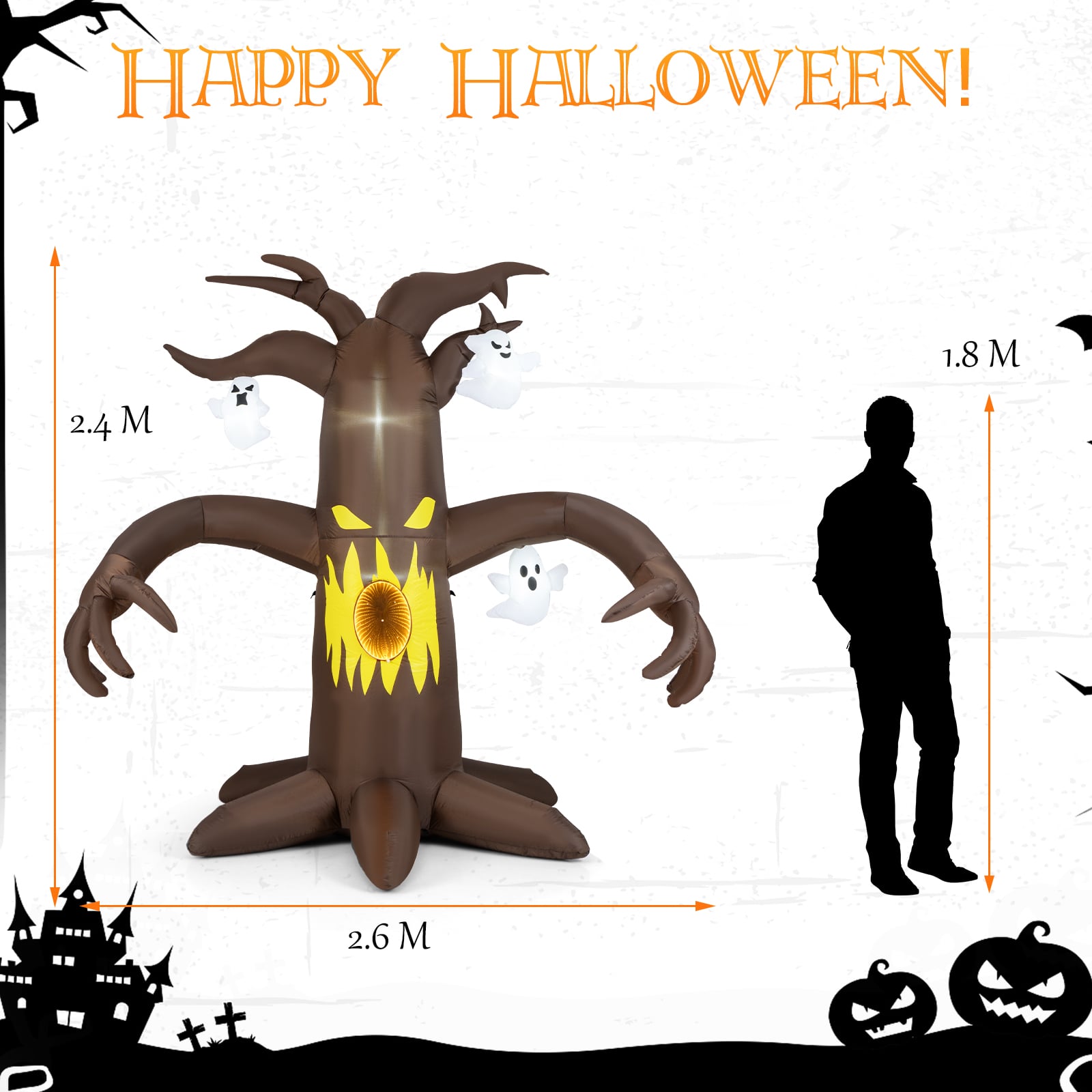 7.8 Ft Halloween Inflatables with Ghost and Dimming Infinity Mirror Light