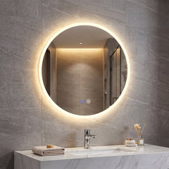 70 CM Round LED Bathroom Mirror Wall-mounted Backlit Vanity Makeup Mirror with 3 Light Colors