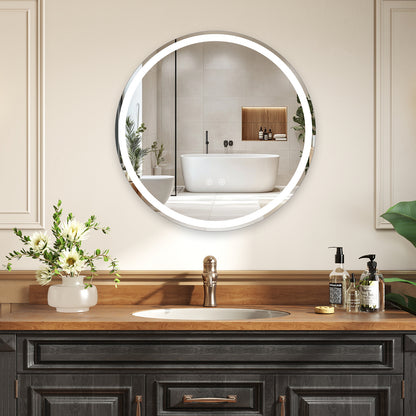 70 CM Round LED Lighted Mirror Wall Mounted with 2 lighting Sources