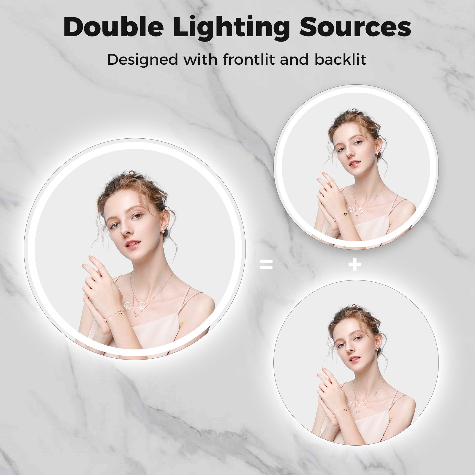 70 CM Round LED Lighted Mirror Wall Mounted with 2 lighting Sources