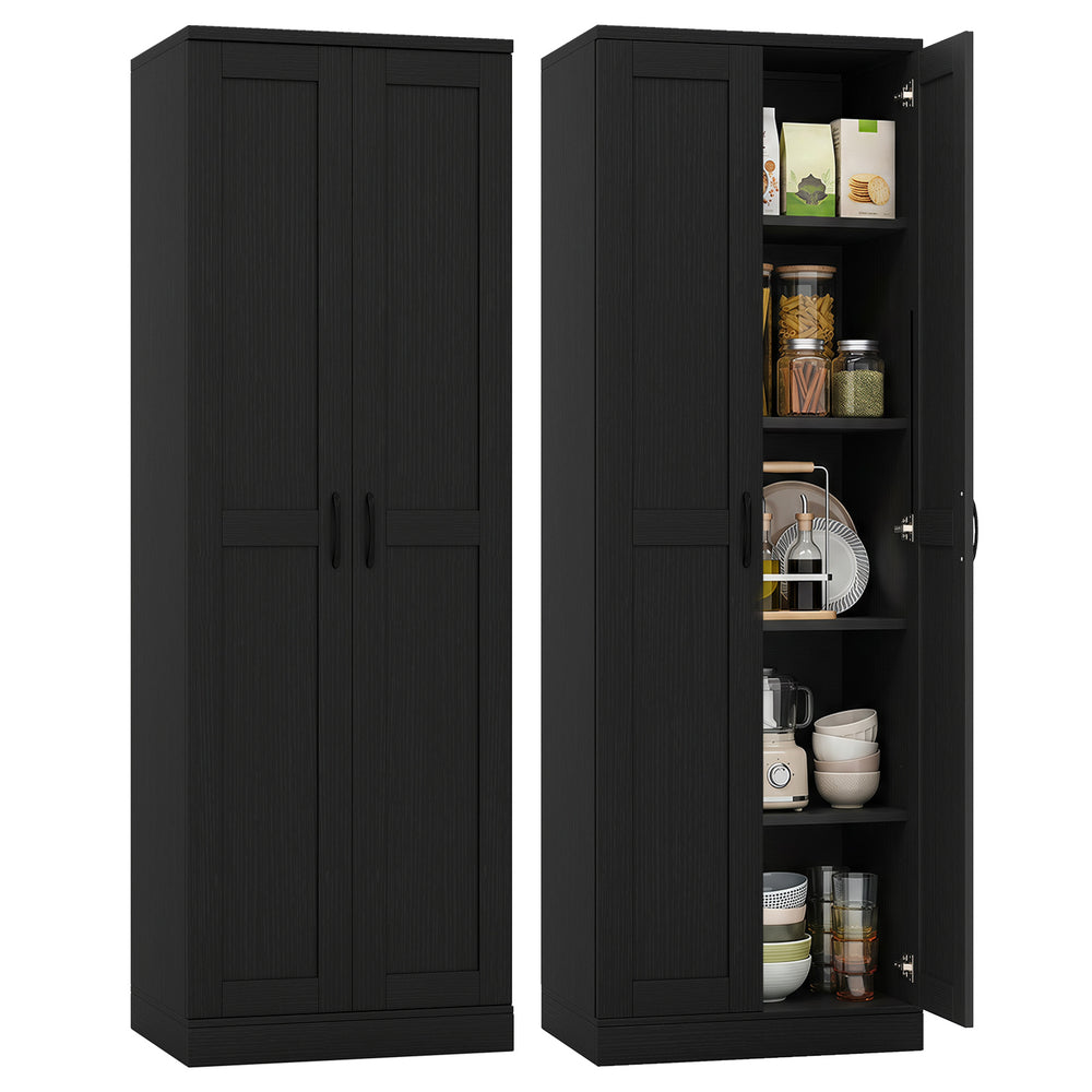 70" Tall Storage Cabinet with Doors and Adjustable Shelves for Kitchen-Black