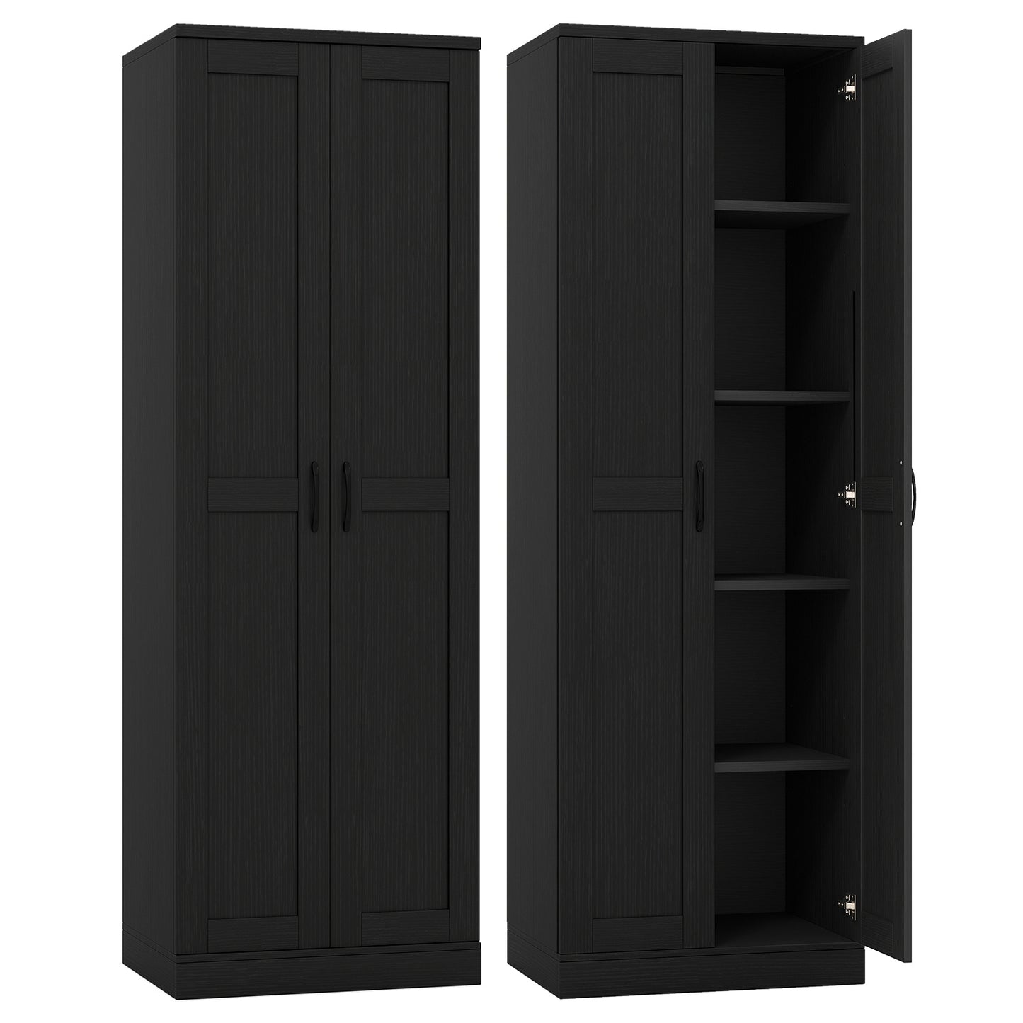 70" Tall Storage Cabinet with Doors and Adjustable Shelves for Kitchen-Black