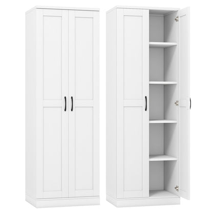 70" Tall Storage Cabinet with Doors and Adjustable Shelves for Kitchen-White
