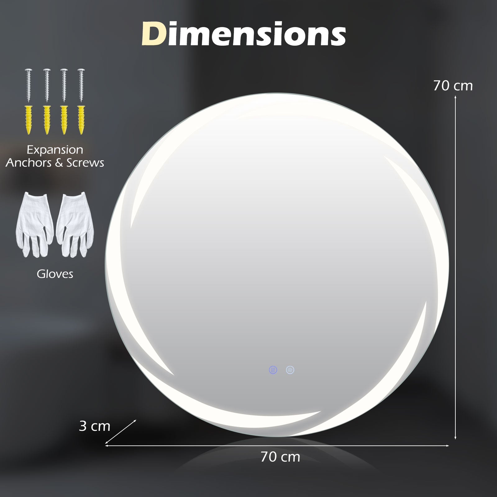 70 cm Round LED Bathroom Mirror with Memory Function