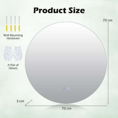 70 cm Round LED Lighted Mirror Wall Mounted Bathroom Mirror