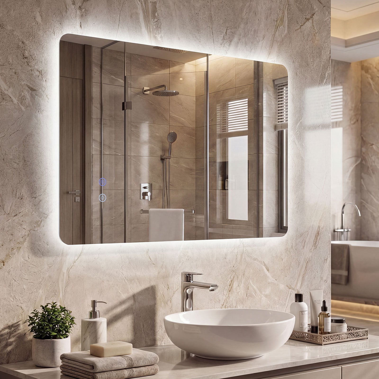 70 cm x 50 cm Rectangle LED Lighted Mirror Wall Mounted Mirror