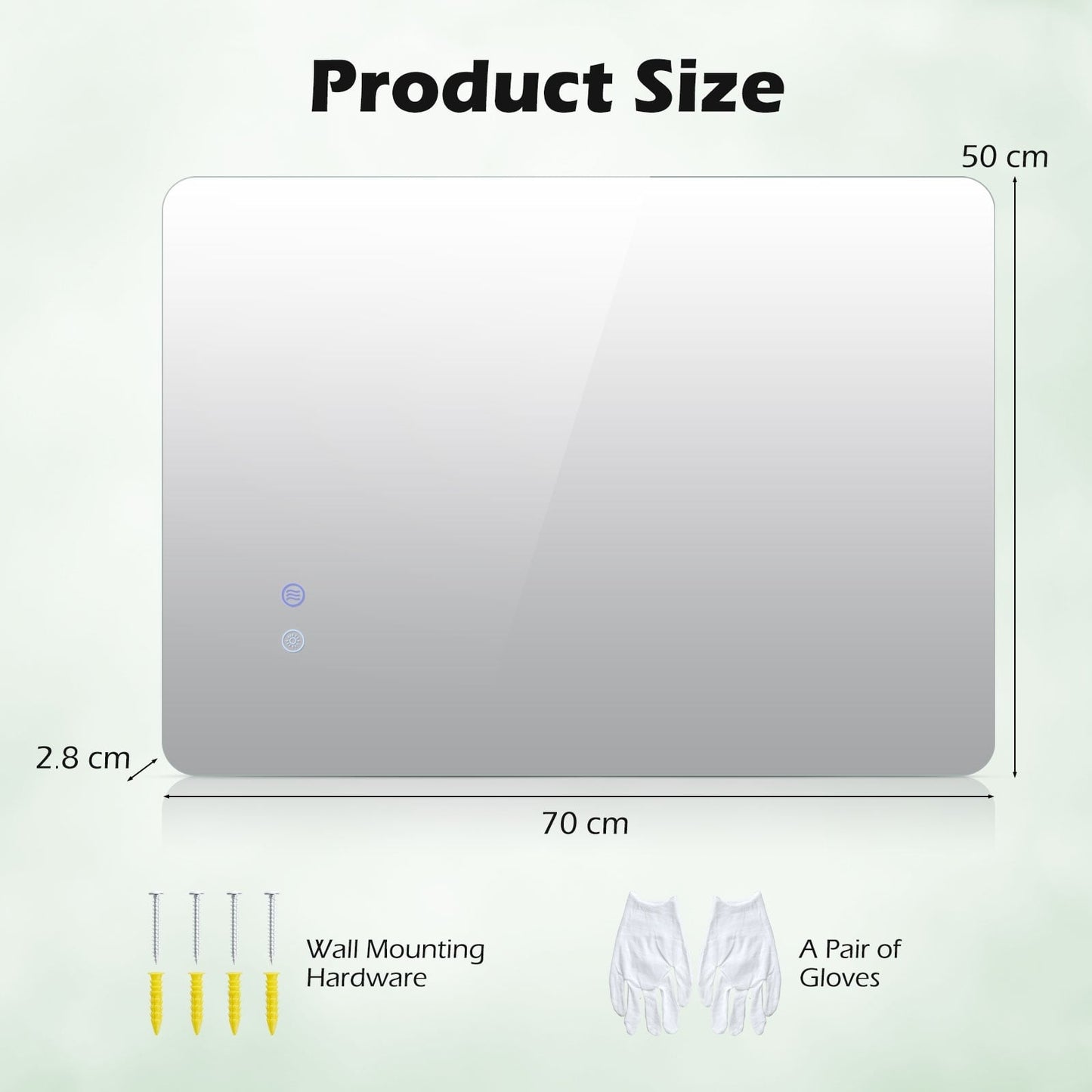 70 cm x 50 cm Rectangle LED Lighted Mirror Wall Mounted Mirror