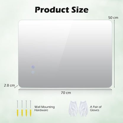 70 cm x 50 cm Rectangle LED Lighted Mirror Wall Mounted Mirror