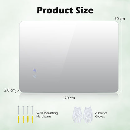 70 cm x 50 cm Rectangle LED Lighted Mirror Wall Mounted Mirror
