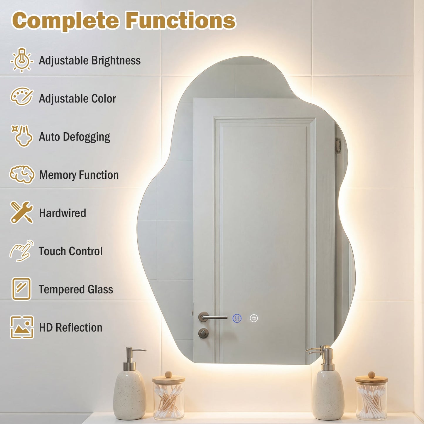 70 x 50 CM Irregular LED Bathroom Mirror with 3 Light Colors