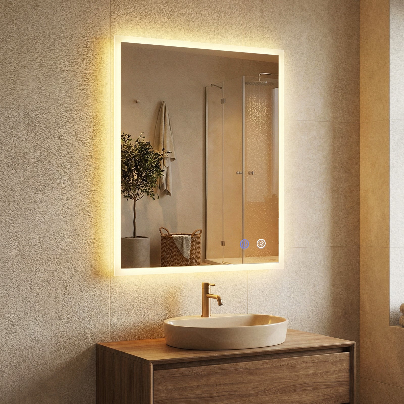 70 x 50 CM LED Bathroom Mirror with Anti-fog and Memory