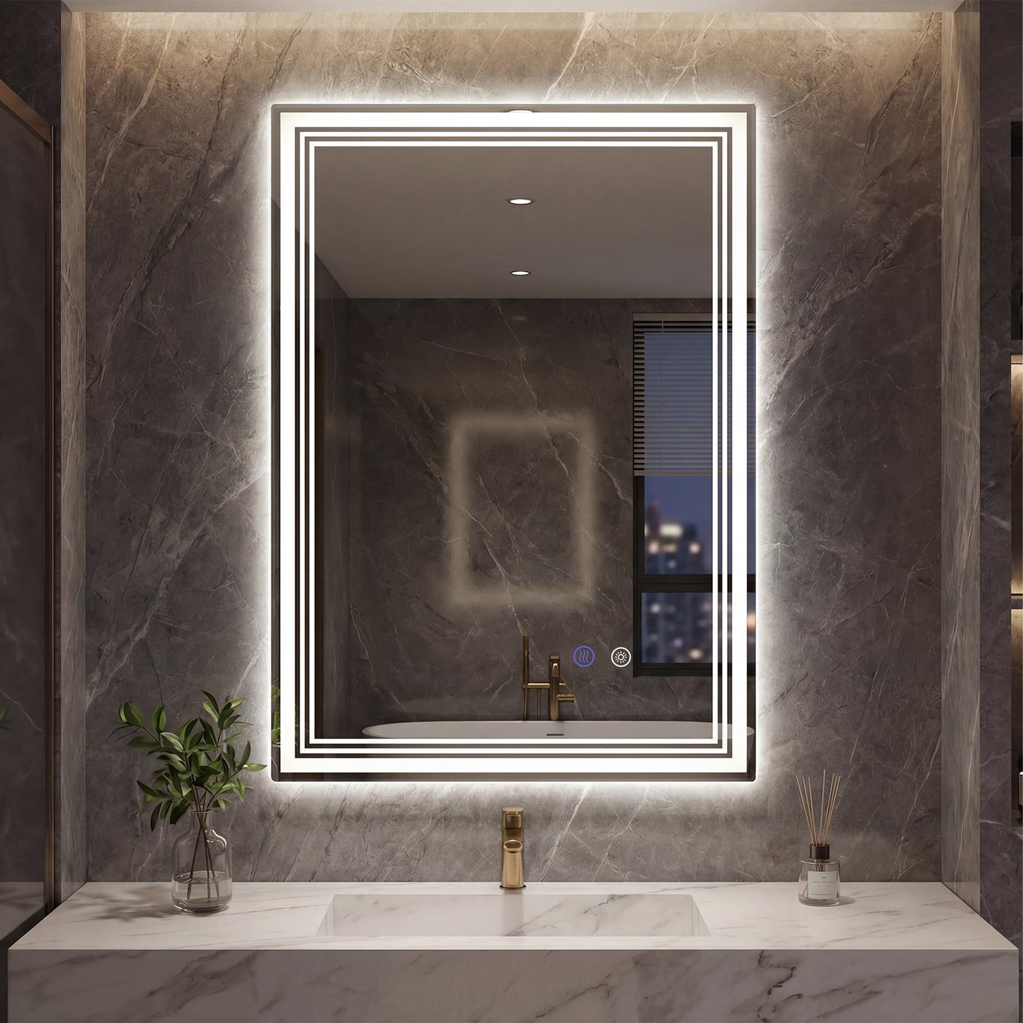 70 x 50 CM LED Rectangular Wall Bathroom Mirror with Anti-fog