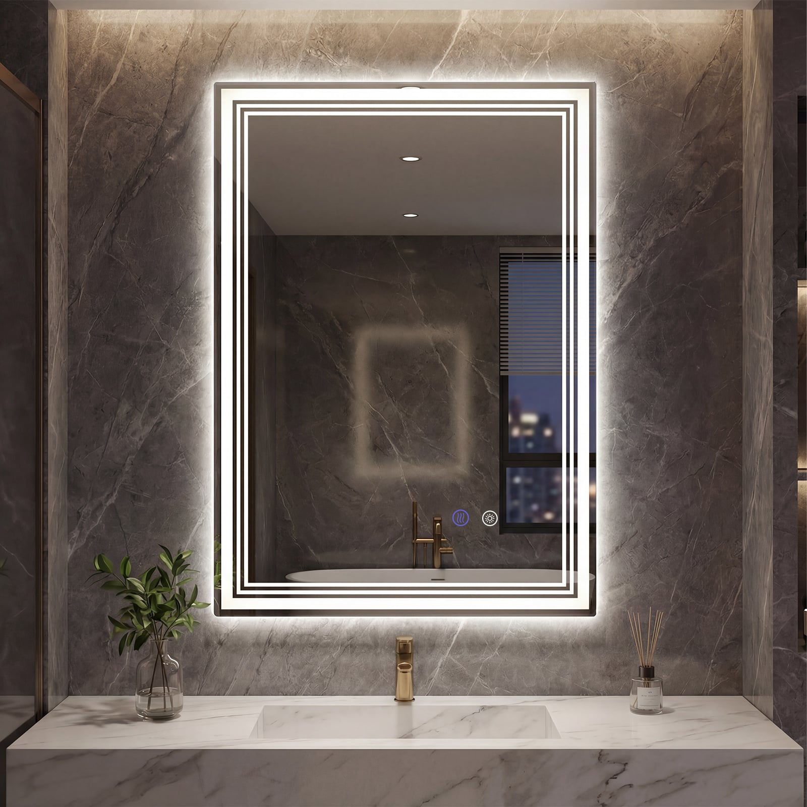 70 x 50 CM LED Rectangular Wall Bathroom Mirror with Anti-fog