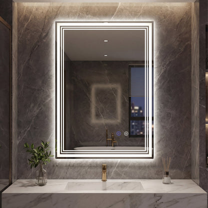 70 x 50 CM LED Rectangular Wall Bathroom Mirror with Anti-fog
