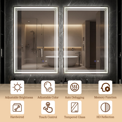 70 x 50 CM LED Rectangular Wall Bathroom Mirror with Anti-fog