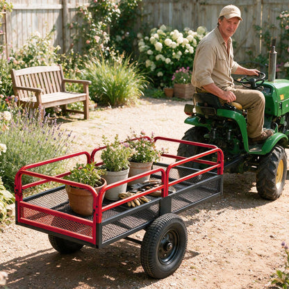 700 KG Capacity 0.5 m³ Heavy Duty Metal Dump Cart Trailer for ATV UTV Tractor-Red