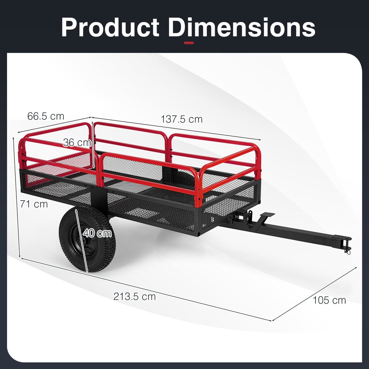 700 KG Capacity 0.5 m³ Heavy Duty Metal Dump Cart Trailer for ATV UTV Tractor-Red