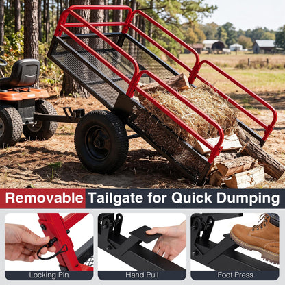 700 KG Capacity 0.5 m³ Heavy Duty Metal Dump Cart Trailer for ATV UTV Tractor-Red
