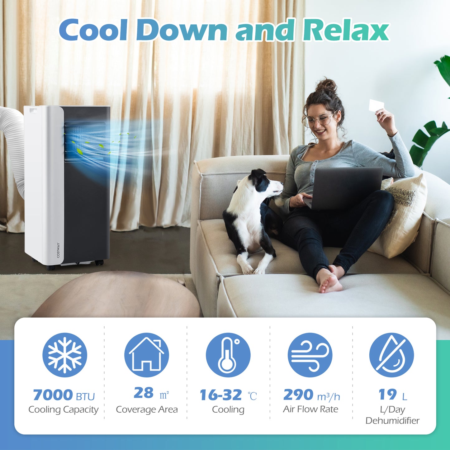 7000 BTU Portable Air Conditioner 4 in 1 Cooling Unit-Black