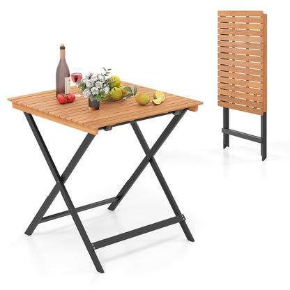 70CM Patio Folding Table with Slatted Tabletop for Backyard