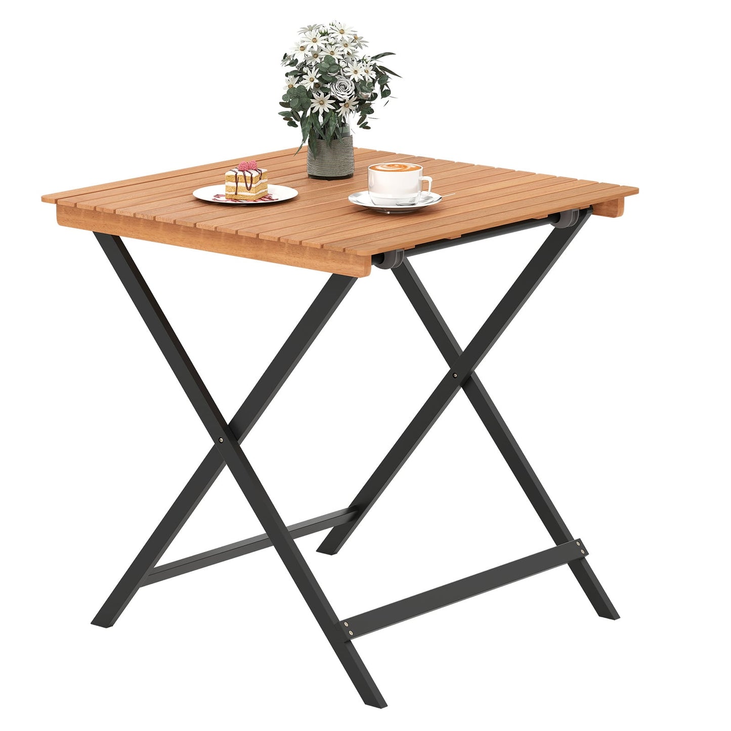 70CM Patio Folding Table with Slatted Tabletop for Backyard