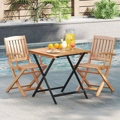 70CM Patio Folding Table with Slatted Tabletop for Backyard