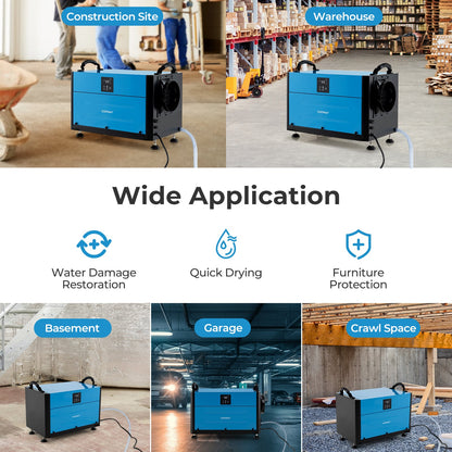 50/70L/Day Industrial Dehumidifier with Pump and Drain Hose-Blue-70L