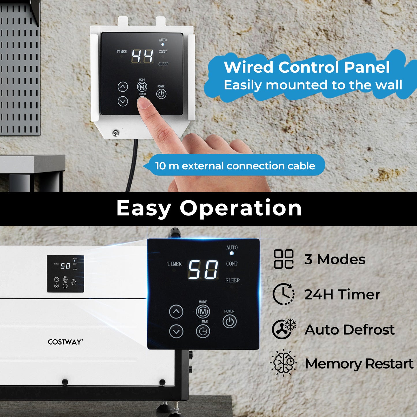 50/70L/Day Industrial Dehumidifier with Pump and Drain Hose-White-70L
