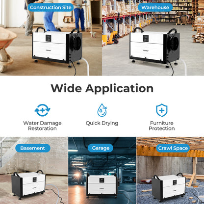 50/70L/Day Industrial Dehumidifier with Pump and Drain Hose-White-70L