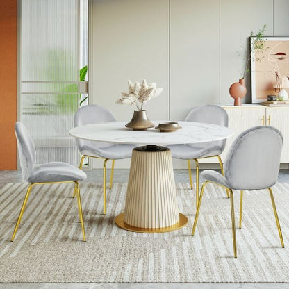 Set of 2 Velvet Dining Chair with Golden Finished Steel Legs-Grey