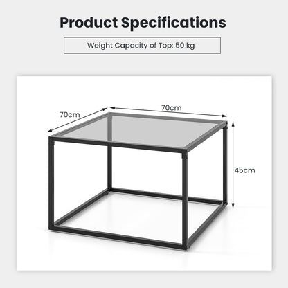 70 CM Modern Square Coffee Table with Metal Frame-Grey